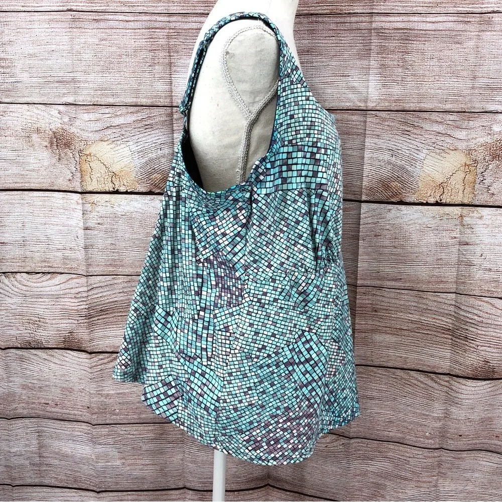 Lands' End Blue Mosaic Square-Neck Underwire Tankini Swimsuit Top Size 24W